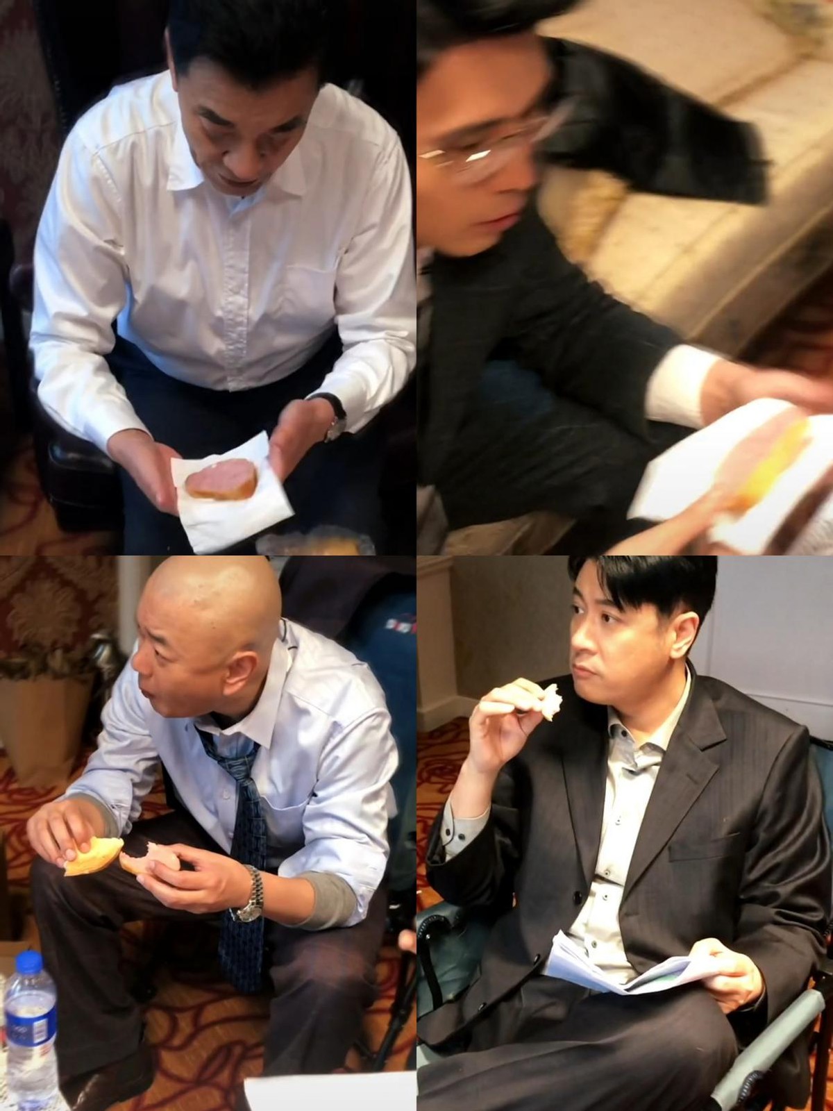 赵丽颖晒剧组用餐照，与4名男演员一起吃饭，还被戏骨刘威投喂