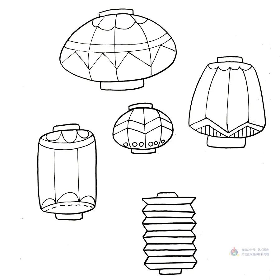 兒童畫教程 | 創意線描畫彩色燈籠高高掛