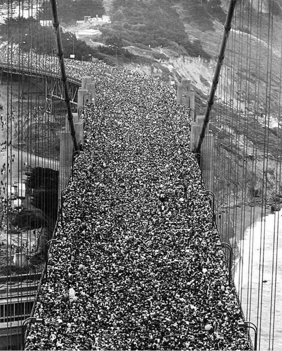 美国金门大桥竖屏图片(15张奇妙的图片，1937年通车日的金门大桥，如此的发达)