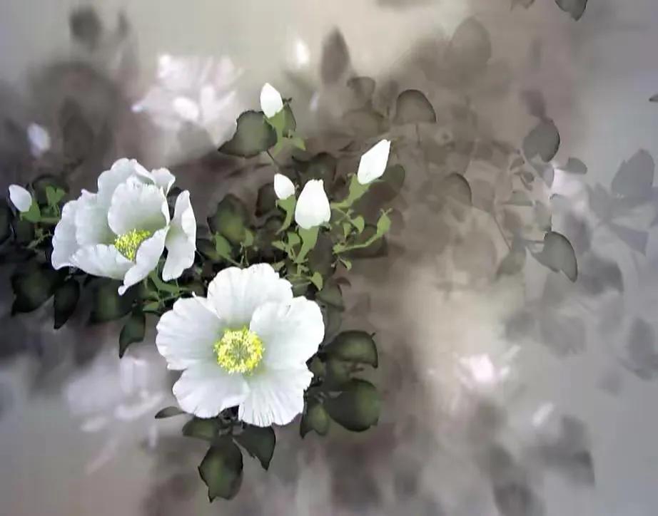 一枝花在晨光中悄然绽放，露珠轻吻花瓣，风过时低语着生命的温柔与孤寂。