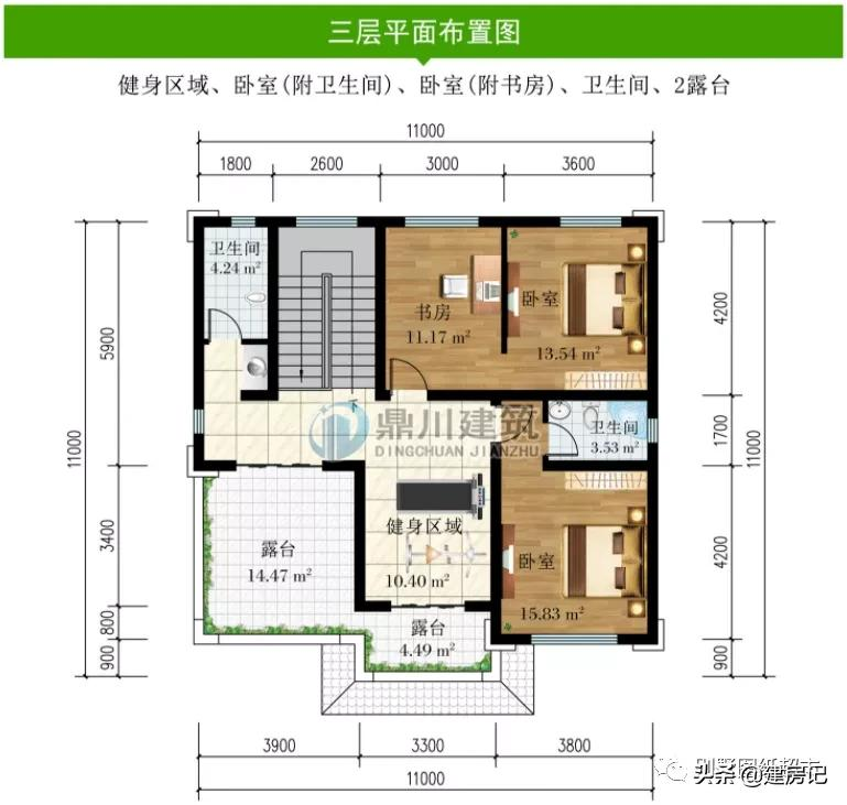 开间11米，广东17款三层农村别墅，尺寸布局有讲究，符合乡村风水