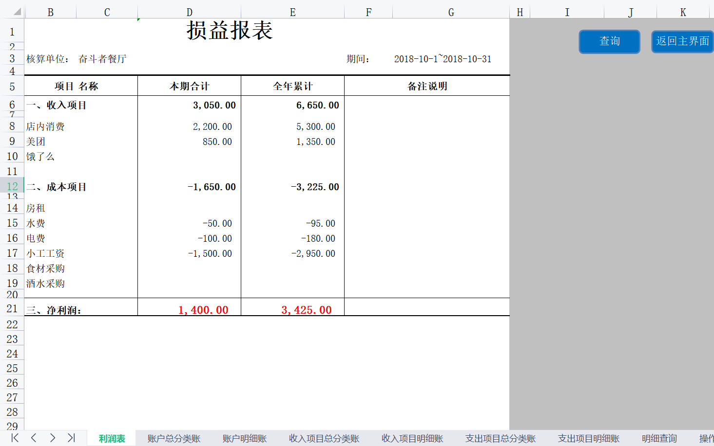 餐饮酒店如何选择记账系统？一个Excel表格就够了，含利润报表