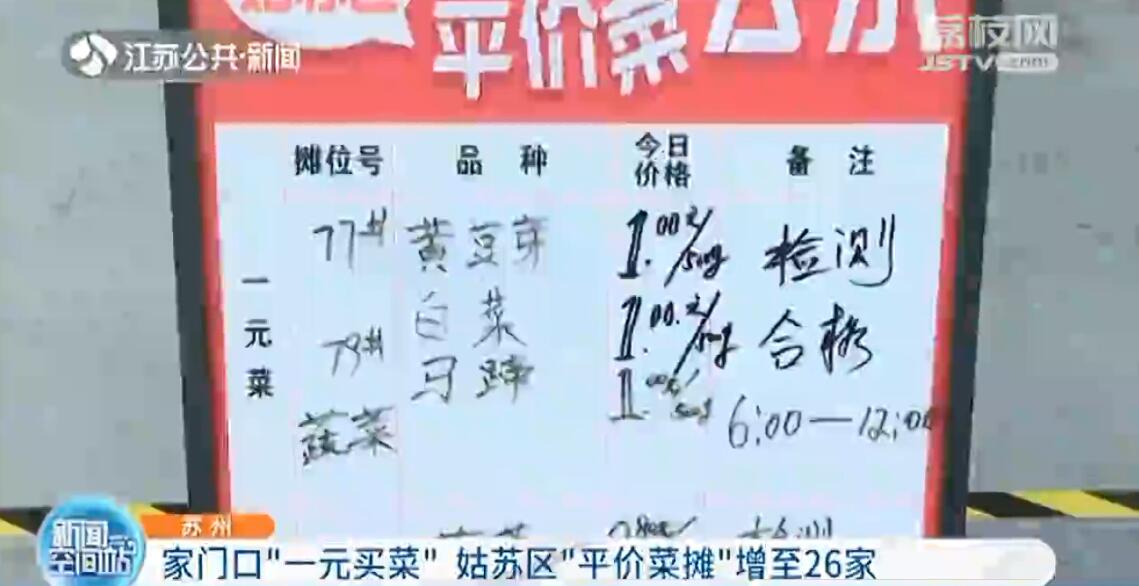 苏州现“一元买菜”平价菜摊 已覆盖姑苏区26家农贸市场
