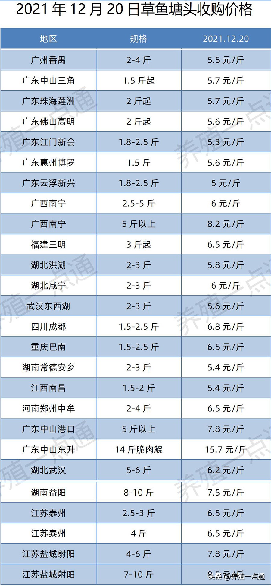 2021年12月20日，罗非、花鲢、鳊鱼、鮰鱼、鲫鱼、黑鱼、鲤塘口价