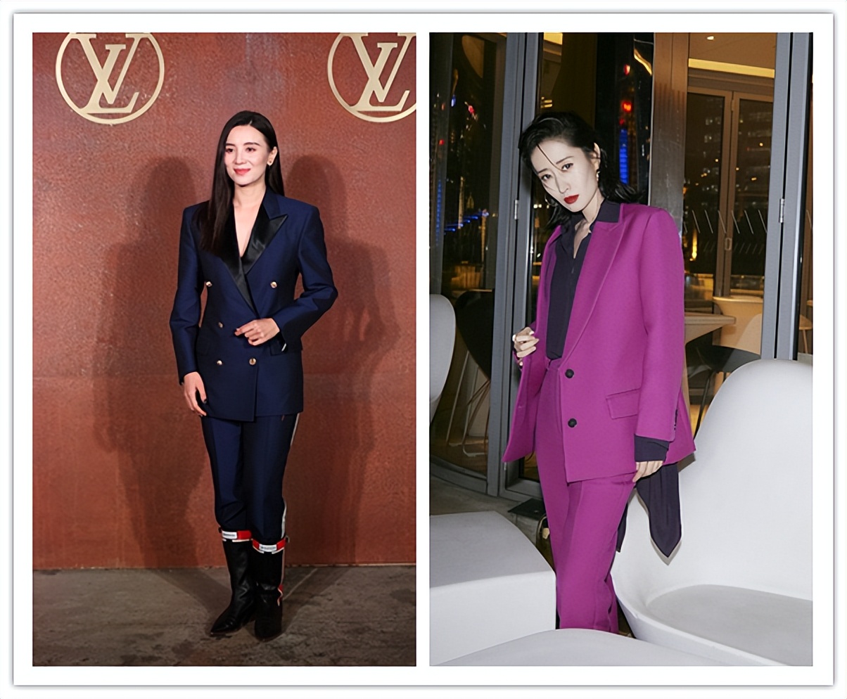 宋佳和刘敏涛都是40多岁了，同样穿商务风的服装，气质相差不小