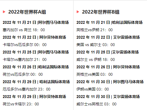 2022世界杯是什么时间(2022 年世界杯赛程和日期)