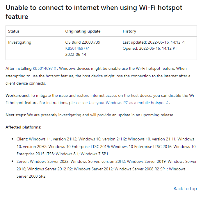 微软承认 Win11/10/8.1/7 等存在 Wi-Fi 热点问题