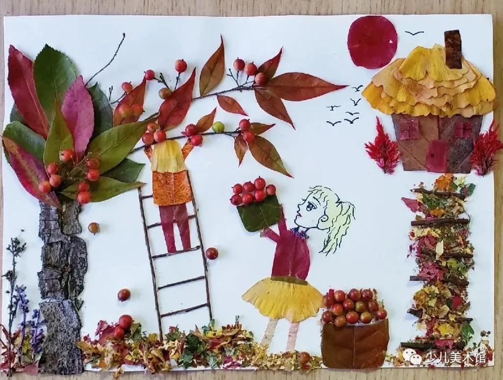 树叶画手工贴画「树叶画手工贴画秋天-友友