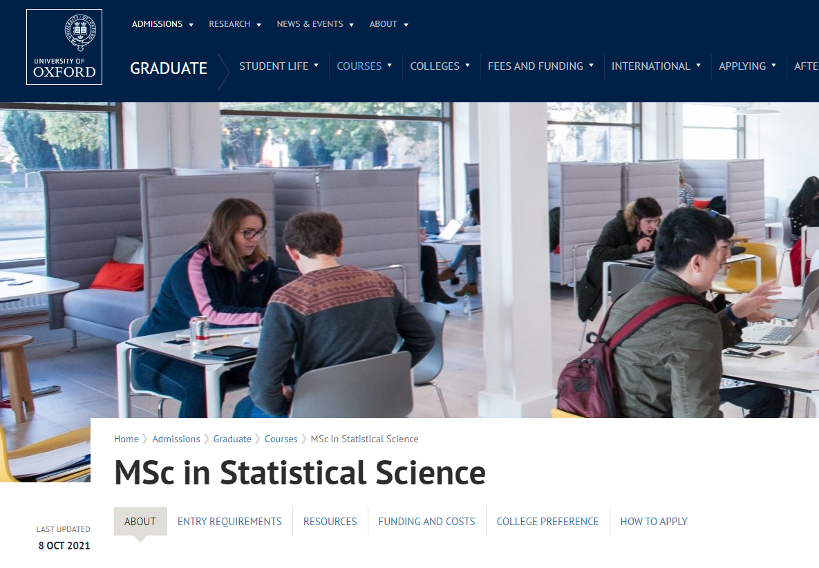 9月开放申请：牛津大学硕士项目——统计科学