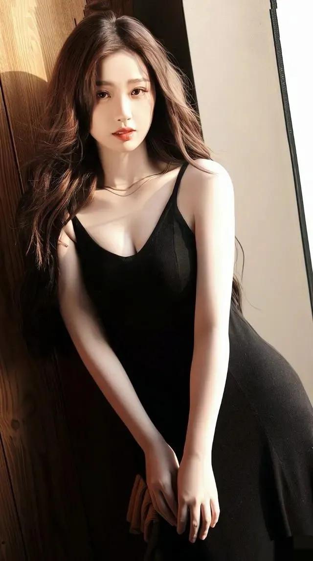 肤白貌美的美女黑色丝袜系列写真，心情很好笑靥如花，淑女风很美