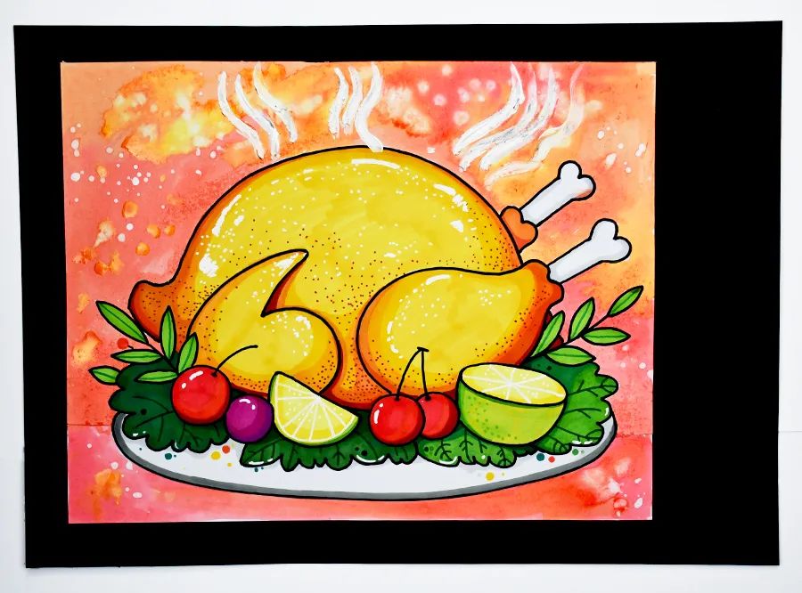 儿童画教程|感恩节快到了,教你画《美味的烤火鸡》