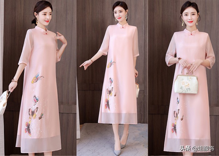 这几款优雅知性显瘦的改良旗袍式连衣裙，穿出民族风的别样美