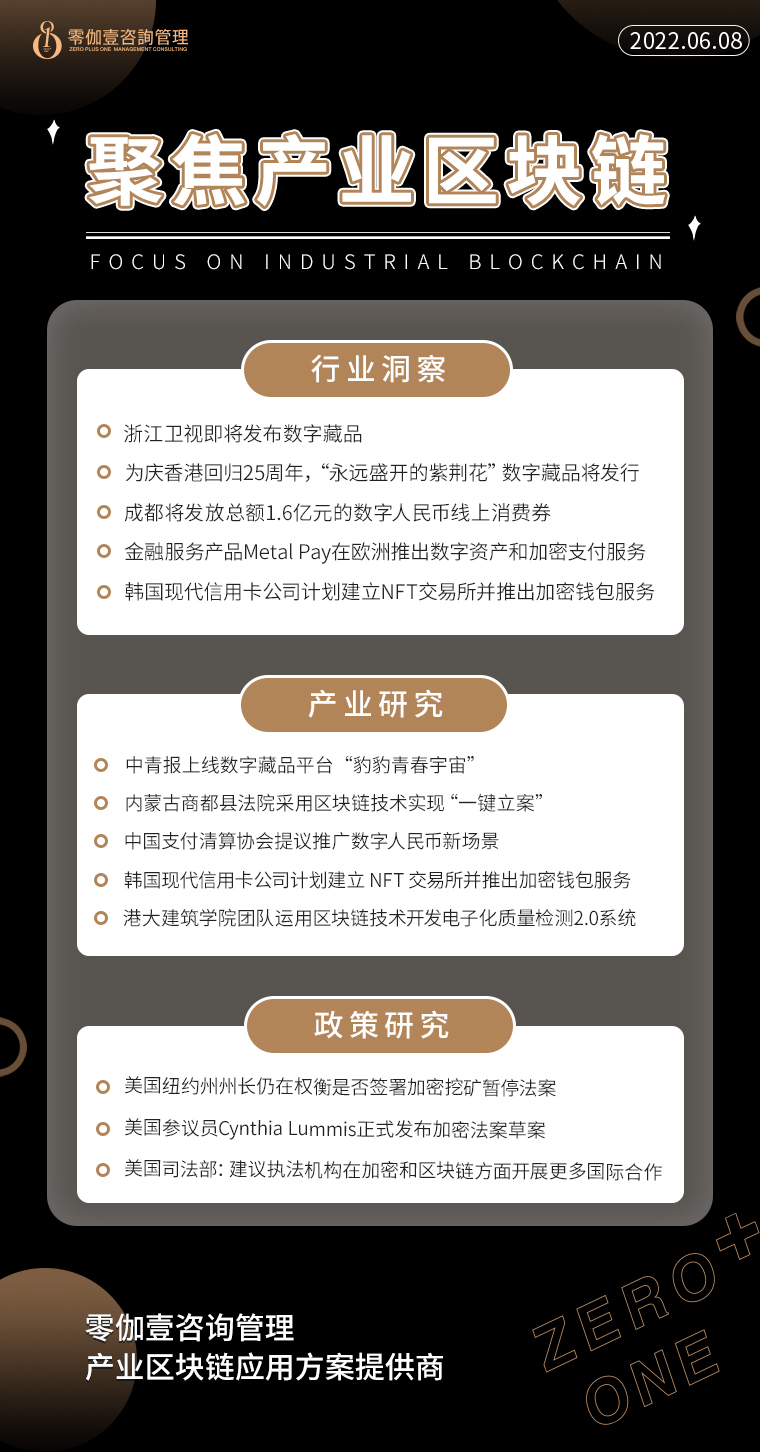 6.8產業區塊鏈新資訊，零伽壹整理收集分享