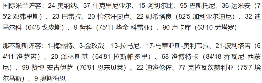 1-0领先于那不勒斯（意甲-国际米兰1-0送那不勒斯首败 哲科头球制胜）