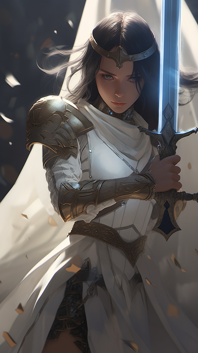 屏纯白壁纸(精美手机壁纸 白色铠甲天使美女战士 绝美的脸庞 动漫cg