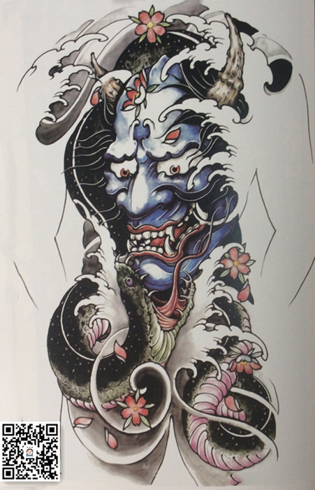 日式满背通体新老传统般若纹身手稿素材