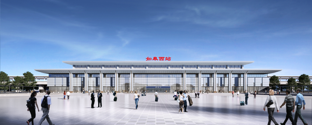 如皋西站按高架站设计,设到发线4条(含正线),基本站台和侧式中间站台