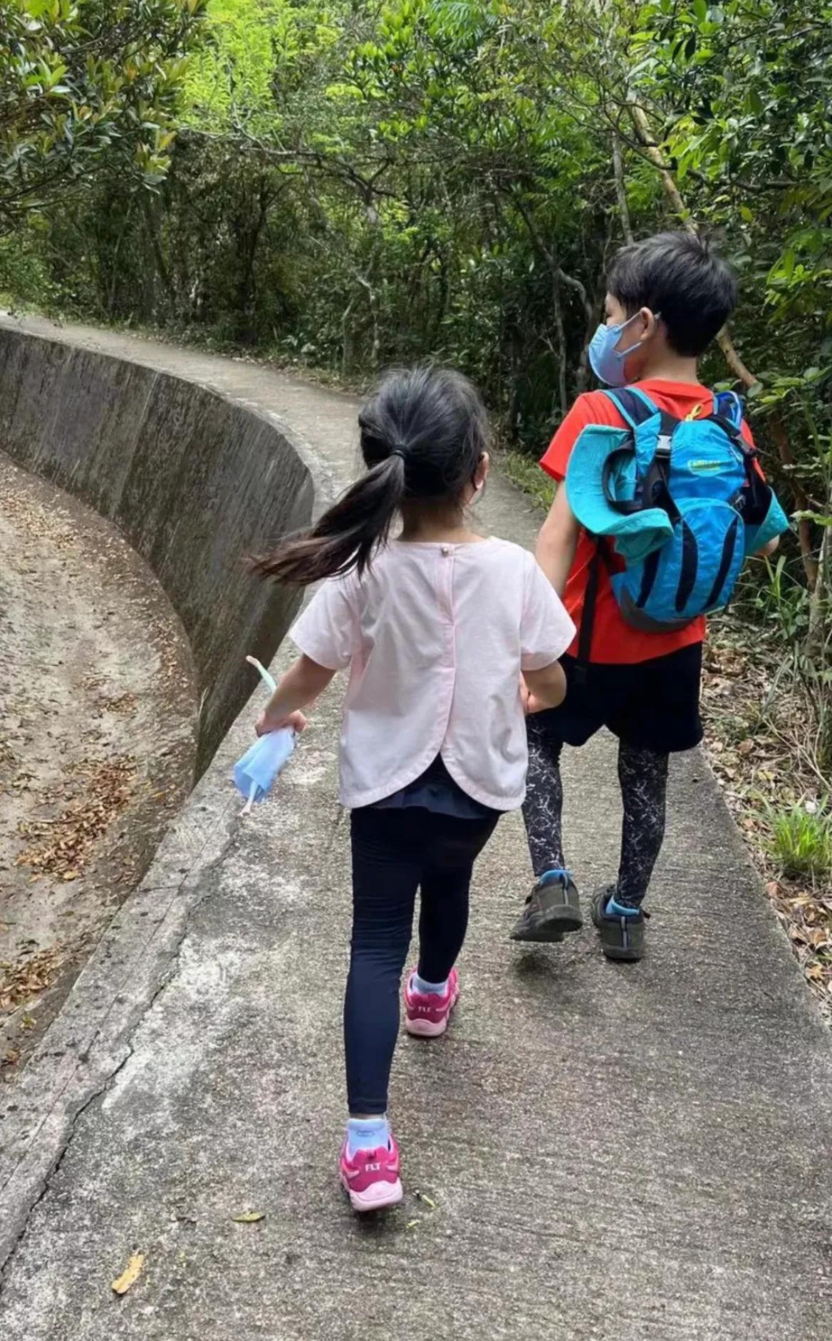 霍启刚带仨子女去爬山，8岁霍中曦牵着俩妹妹，全程贴心照顾超暖
