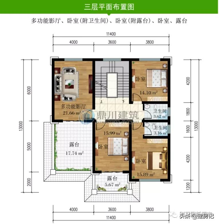 开间11米，广东17款三层农村别墅，尺寸布局有讲究，符合乡村风水