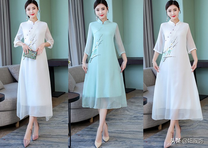 这几款优雅知性显瘦的改良旗袍式连衣裙，穿出民族风的别样美
