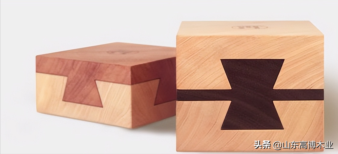 燕尾榫是用两块木板成直角相接,榫头端头宽,尾部窄,因为形状很像燕子