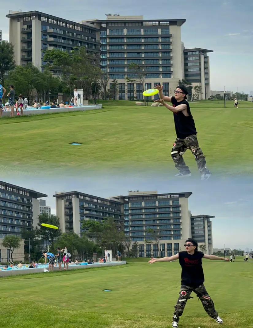 张大大的海边飞盘照好帅！真是要颜值有头发，要身材有裤子