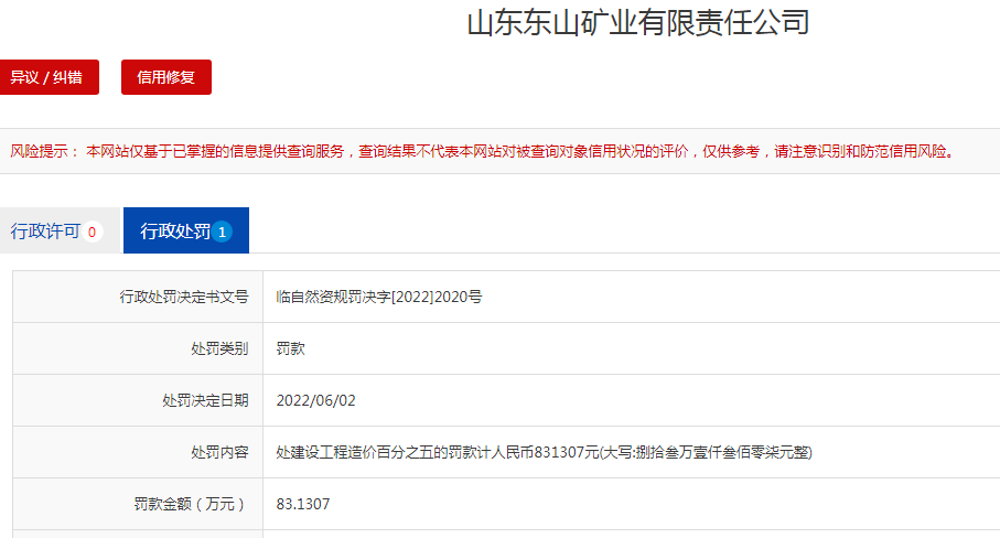 違法建設辦公樓！山東東山礦業被罰83萬多