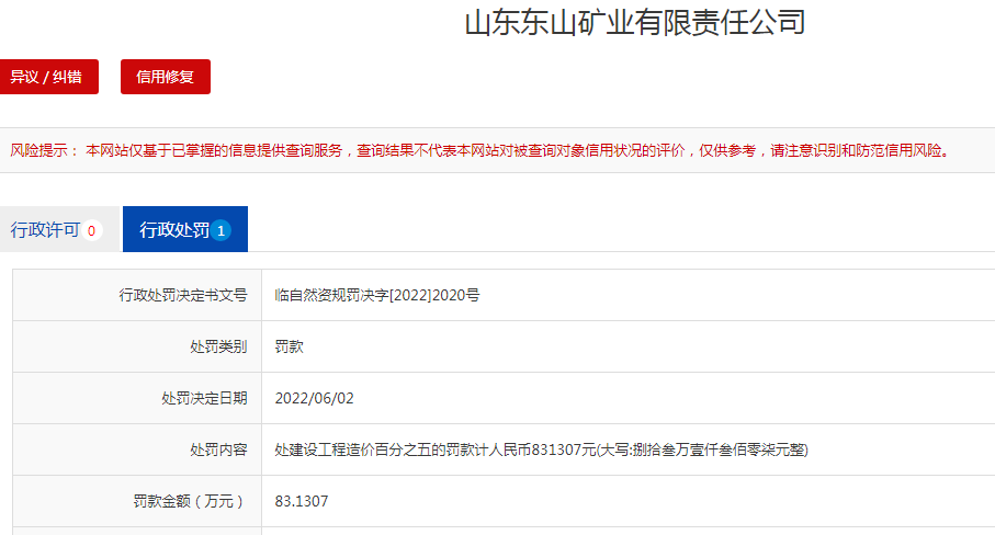 违法建设办公楼！山东东山矿业被罚83万多