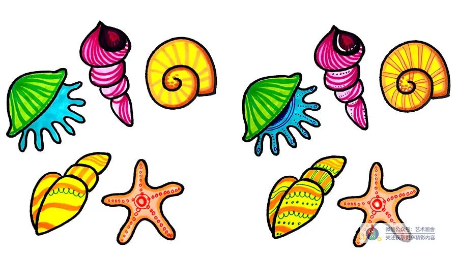 儿童画教程 | 线描画--海洋里形状各异的海螺