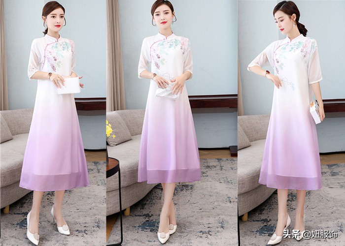 这几款优雅知性显瘦的改良旗袍式连衣裙，穿出民族风的别样美