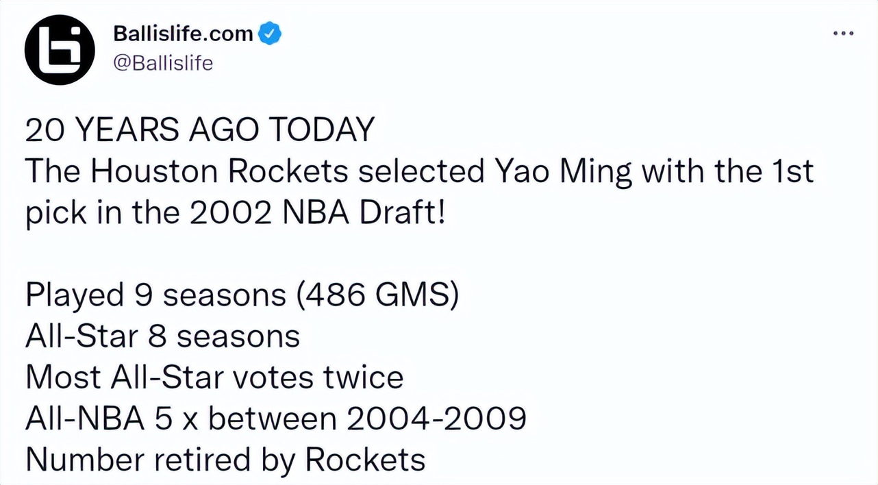 为什么nba重视姚明(姚明当选状元20周年！美媒刷屏向他致敬 火箭官方：多美好的旅程)