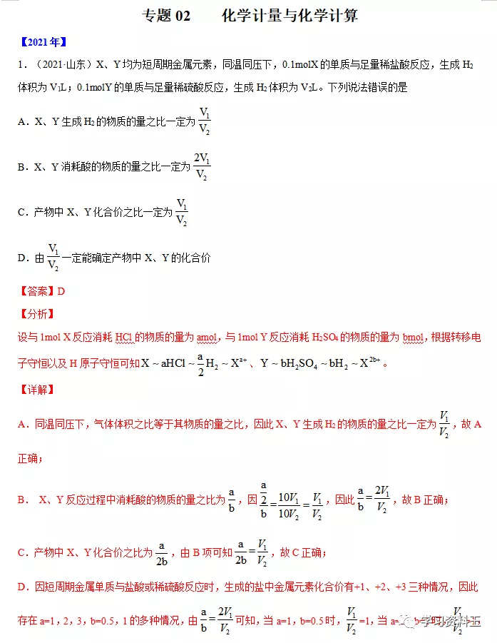 近五年高考化学“真题”分项汇编，冲刺高分一定要练！速速收藏