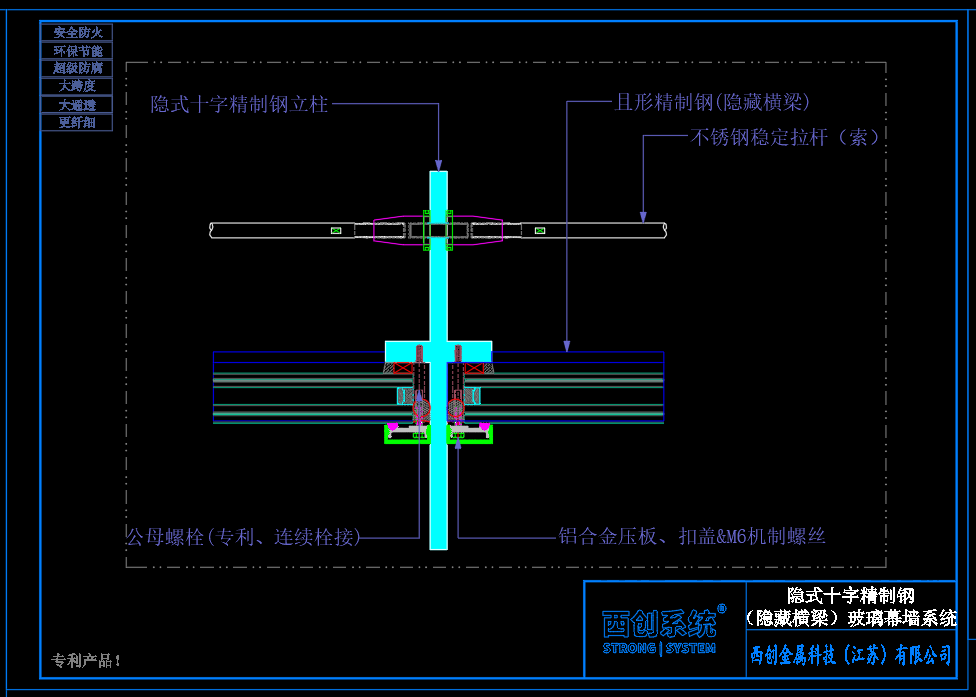 西创系统隐式十字精制钢＋锁杆稳定高强度大跨度幕墙系统（适应于博物馆、展厅、机场等）(图4)