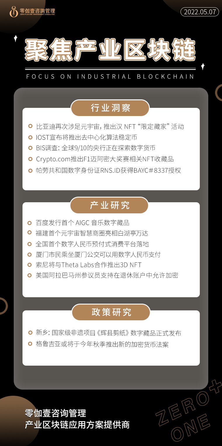 5.7产业区块链新资讯，零伽壹整理收集分享