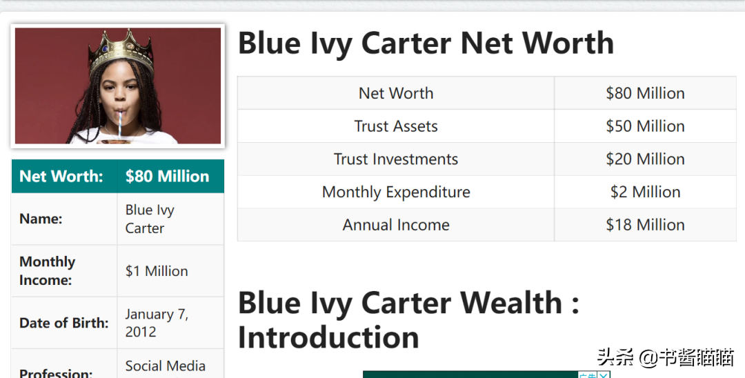 碧昂丝10岁女儿仿佛印钱机器，净资产高达8千万，越长越个性