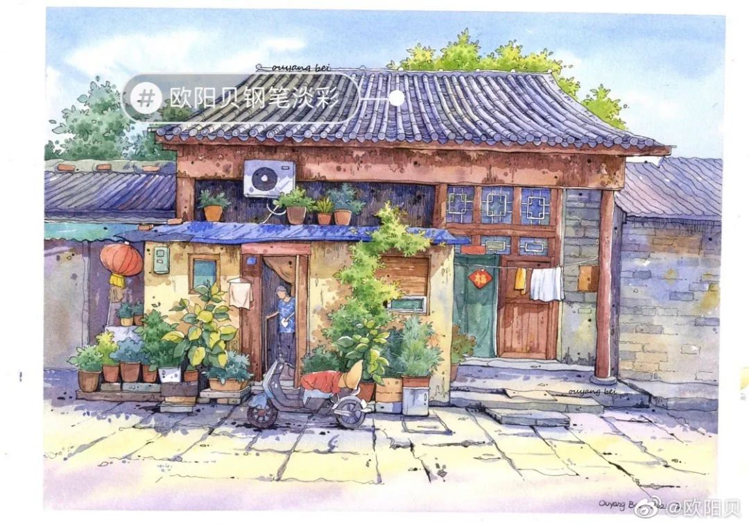 95后美女教你画钢笔淡彩，张张都是精品，构图和配色超棒