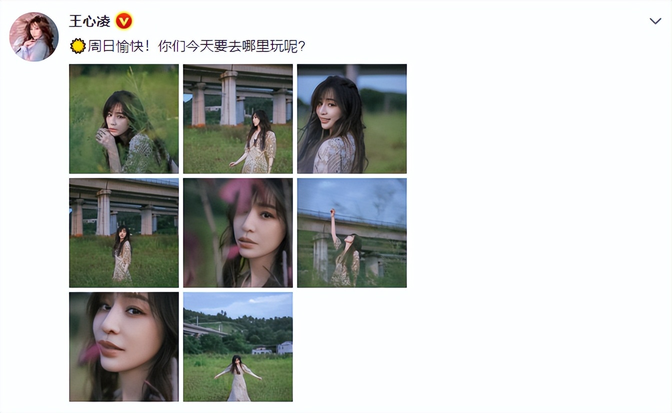 王心凌分享游玩照 漫步草丛状态好似少女