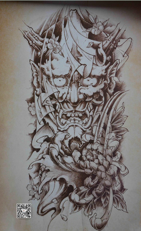 般若纹身含义(日式新老传统般若鬼武士纹身手稿素材图片)