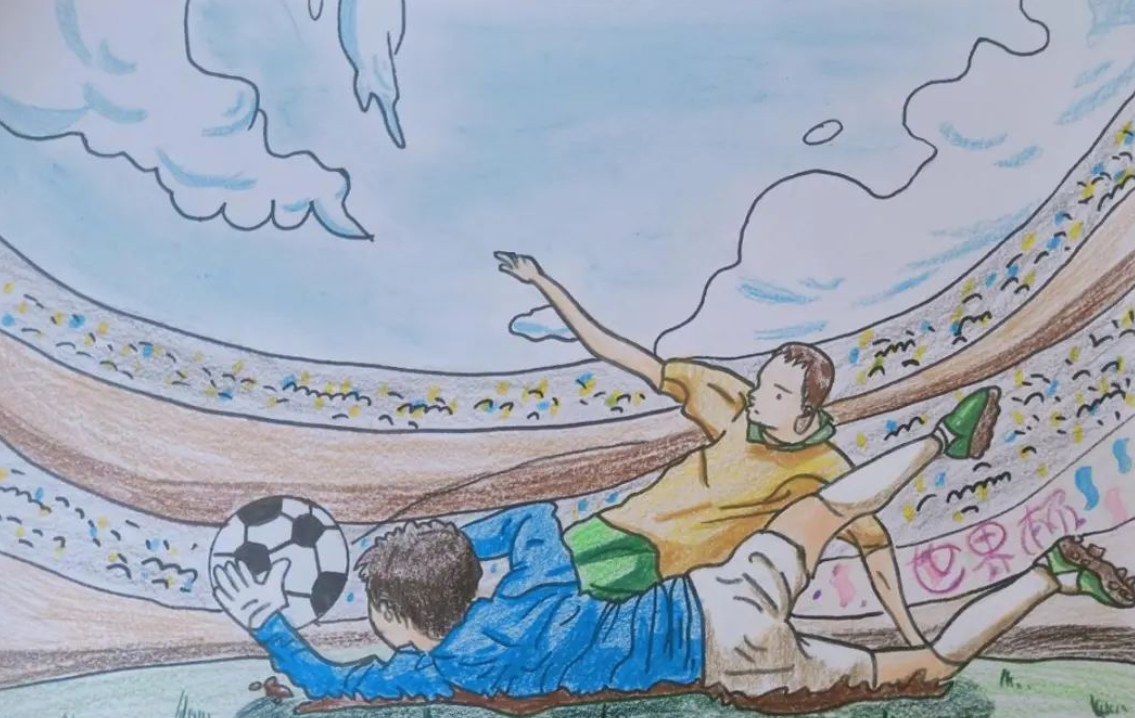亲子足球运动绘画（包头市青山区哈达道小学-“双减”作业，“画”说世界杯）