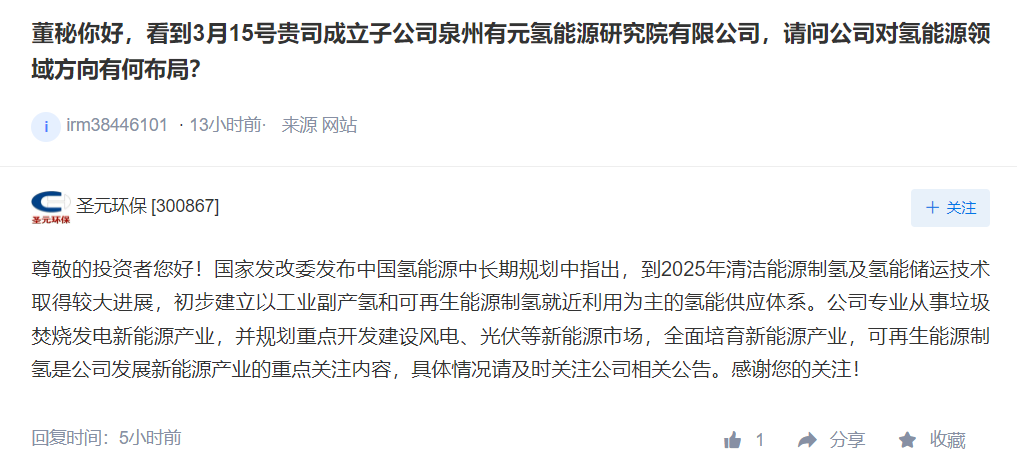 恒华科技：持有摩氢科技5.01%的股份，专注于甲醇重整制氢