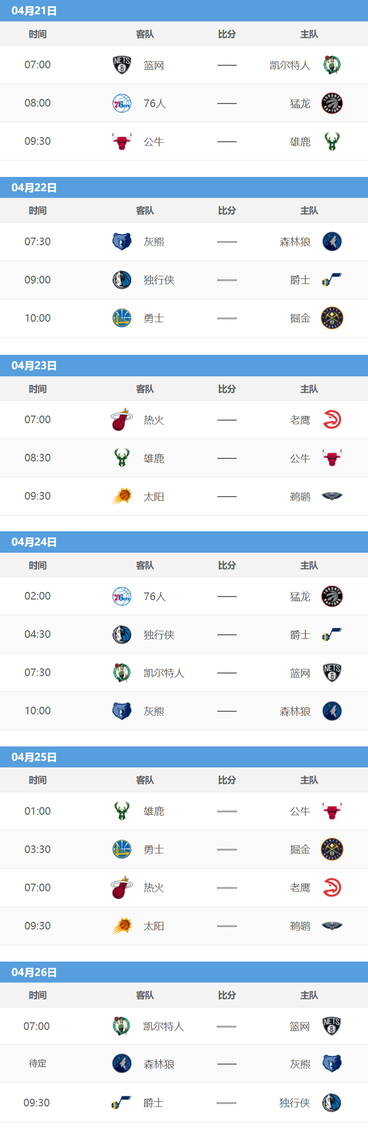 求NBA太阳队新赛季赛程表(4月20日NBA季后赛战报｜暨2021-22赛季NBA季后赛对阵图 赛程表)