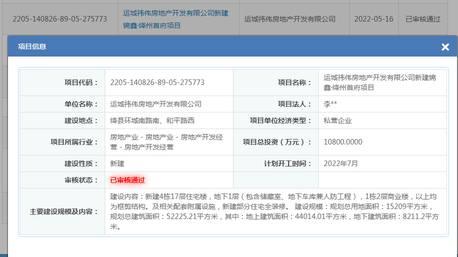 锦鑫·绛州首府通过备案，预计今年7月开工
