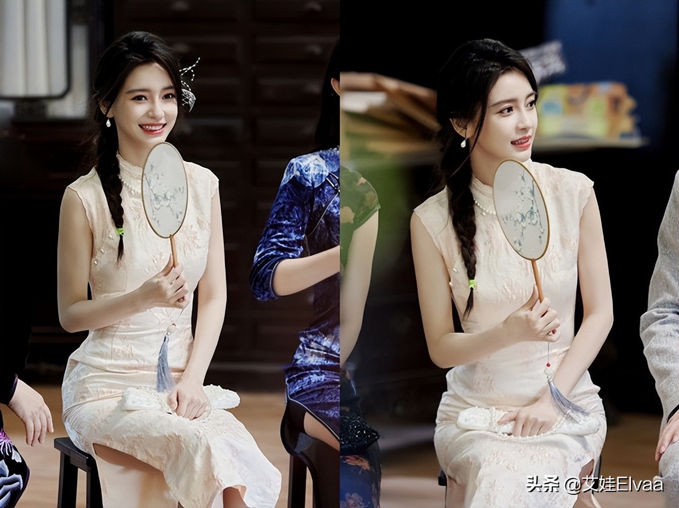 Angelababy真是美人坯子!穿旗袍摇扇像民国贵妇,90度夹腿坐太牛