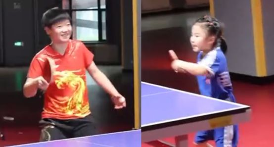 4岁儿童如何教打乒乓球(世界冠军王楠4岁女儿太厉害！打乒乓球技术强，冠军孙颖莎成陪练)