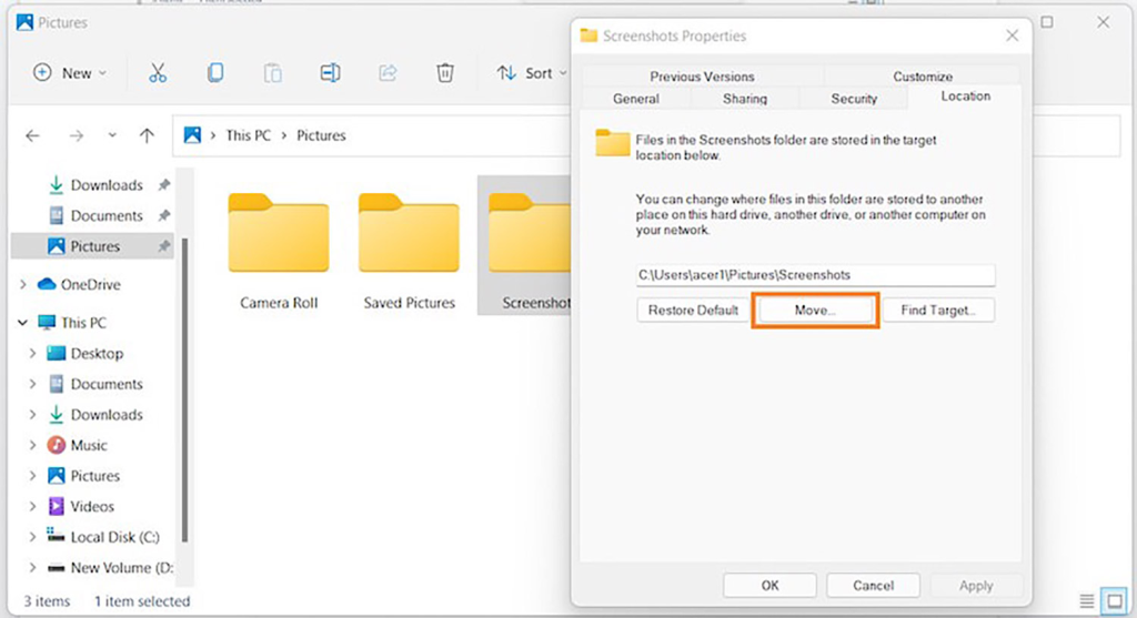 如何在 Windows 11 中更改屏幕截图文件夹位置