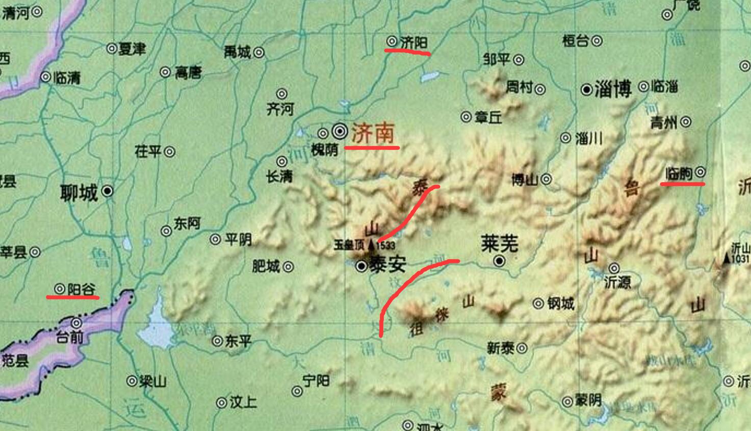英译:the rivers in the valleys at the south side of mountain tai