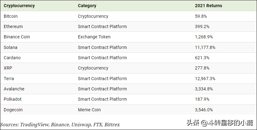 2021 年顶级加密货币的表现如何