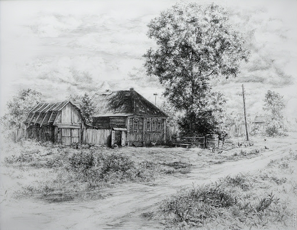 素描家乡庭院,庭院素描画,素描庭院_大山谷图库