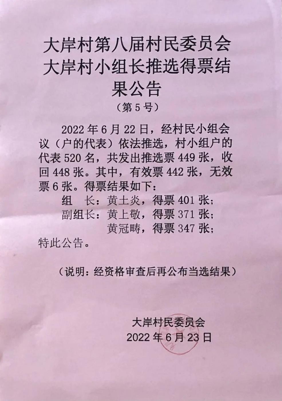 民心所向：黄土炎再次高票获选大岸村村民小组组长是众望所归