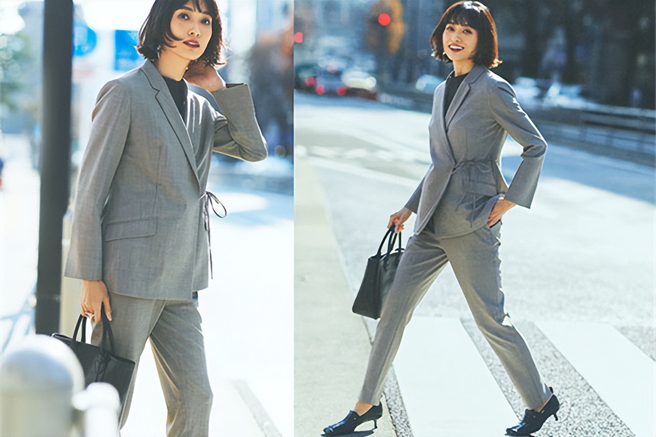 今春流行40+女性通勤服，将简约西装系腰带，瞬间精致又高级